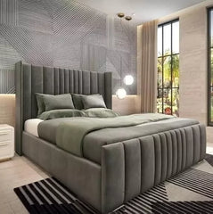 Ottoman Bed Winged Panel Plush Velvet Divan Storage Double Bed & King Size Bed - Macbabeds