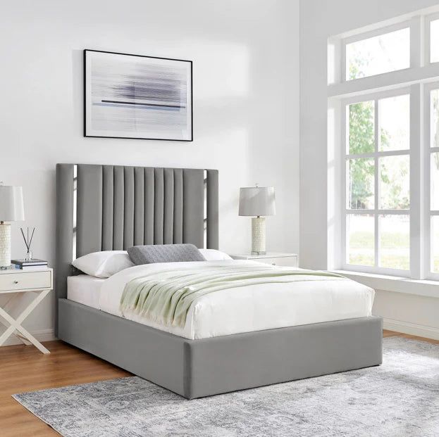 Double TUDOR Gabriella Luxury Bed Frame with Chrome headboard trim - Macbabeds