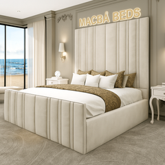 Tall Headboard Bed Frame – Luxury Upholstered Bed with Ottoman Option | MacbaBeds