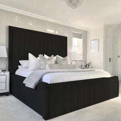 Duxiana Luxury Bed – Plush Velvet Upholstered Bed with Tall Channel Headboard - Macbabeds