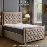 Ascot Diamond Velvet Bed in Grey Upholstery
Luxury Upholstered Bed with Diamond Tufted Headboard
Modern Velvet Bed Frame with Footboard
Plush Velvet Bed with Chrome Feet