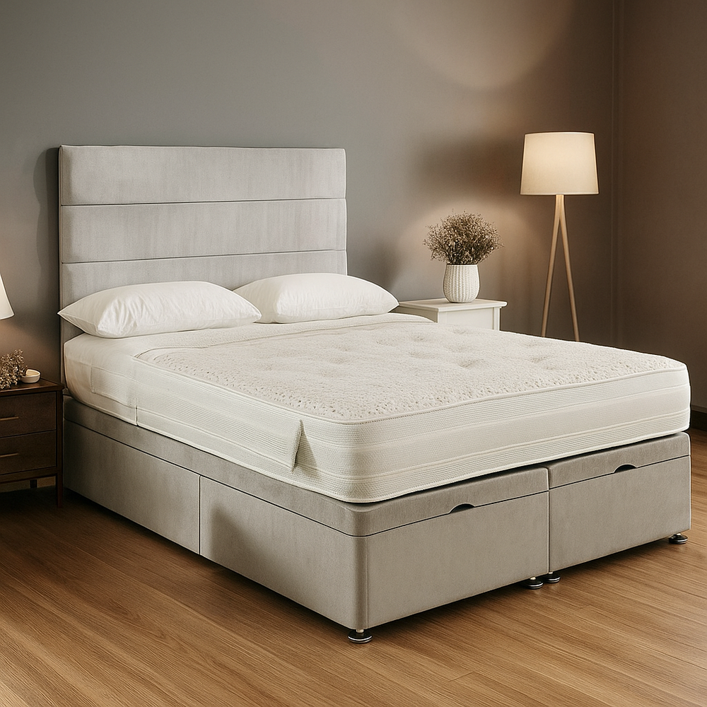 The Eden Luxe Velvet Bed in Grey Upholstery
Modern Upholstered Velvet Divan Bed with Storage
Luxury Velvet Bed Frame UK
Panelled Headboard Velvet Bed