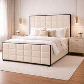 Cubed Upholstered Bed Frame with Black Piping Contrast - Macbabeds