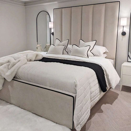 Herringbone Luxury Panelled Bed With Contrast Black Piping - Macbabeds