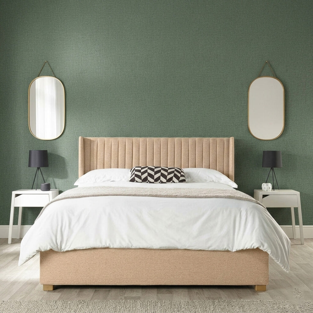 Zenvella Ottoman Bed – Winged Headboard & Twill Upholstery (All UK Sizes) - Macbabeds