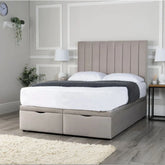Aurora panel divan bed in light grey with vertical panel headboard and upholstered storage base