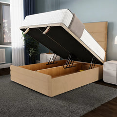 Claridge velvet storage bed with mattress lifted