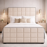 Cubed Upholstered Bed Frame with Black Piping Contrast - Macbabeds