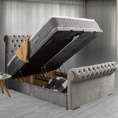 Ascot Royal Divan Bed in Grey Velvet
Chesterfield Velvet Bed with Storage Drawers
Plush Upholstered Bed Frame UK
Luxury Velvet Bed with Tufted Headboard