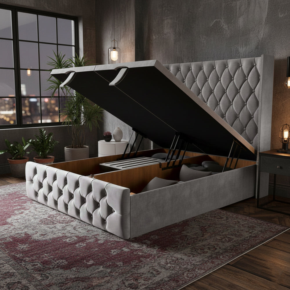 The Mayfair Ottoman Velvet Bed - Macbabeds