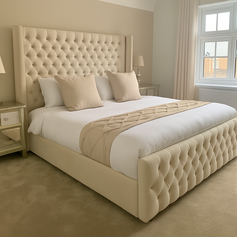 The Astoria Cream Velvet Bed Frame - Macbabeds