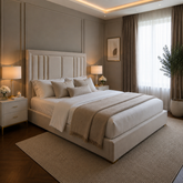Isabelle Luxury Cream Velvet Headboard with Gold Strip - Macbabeds