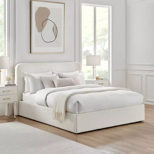 DUSK Boucle Upholstered Bed Frame Ottoman Gas Lift Bed - Macbabeds