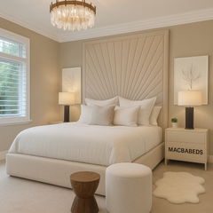 Silentnight Luxury Bed with Sunshine Headboard – Upholstered Bed Frame by MacbaBeds