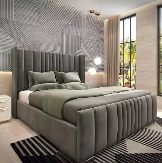 Ottoman Bed Winged Panel Plush Velvet Divan Storage Double Bed & King Size Bed - Macbabeds