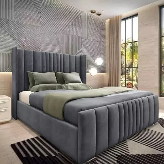 Ottoman Bed Winged Panel Plush Velvet Divan Storage Double Bed & King Size Bed - Macbabeds