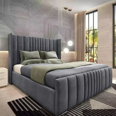 Ottoman Bed Winged Panel Plush Velvet Divan Storage Double Bed & King Size Bed - Macbabeds
