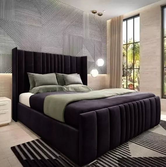 Ottoman Bed Winged Panel Plush Velvet Divan Storage Double Bed & King Size Bed - Macbabeds