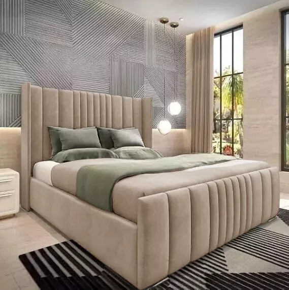 Ottoman Bed Winged Panel Plush Velvet Divan Storage Double Bed & King Size Bed - Macbabeds