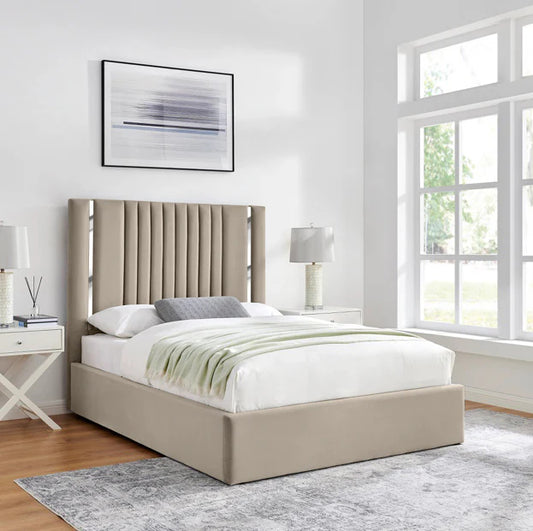 Double TUDOR Gabriella Luxury Bed Frame with Chrome headboard trim - Macbabeds