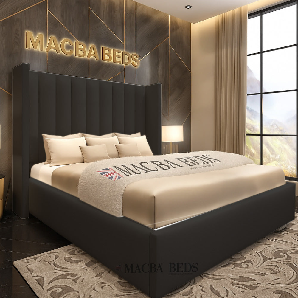 The Coralie Cream Upholstered Wing Bed – front view

Cream velvet wingback bed frame UK

Luxury upholstered bed with tall headboard

Side view of The Coralie Cream Velvet Bed