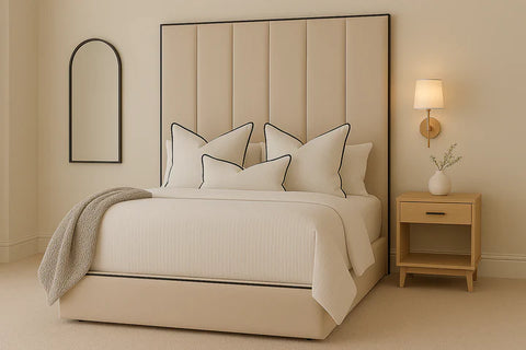 Luxe Velvet Panel Bed Frame with Black Piping – Hotel Style Design (All UK Sizes)