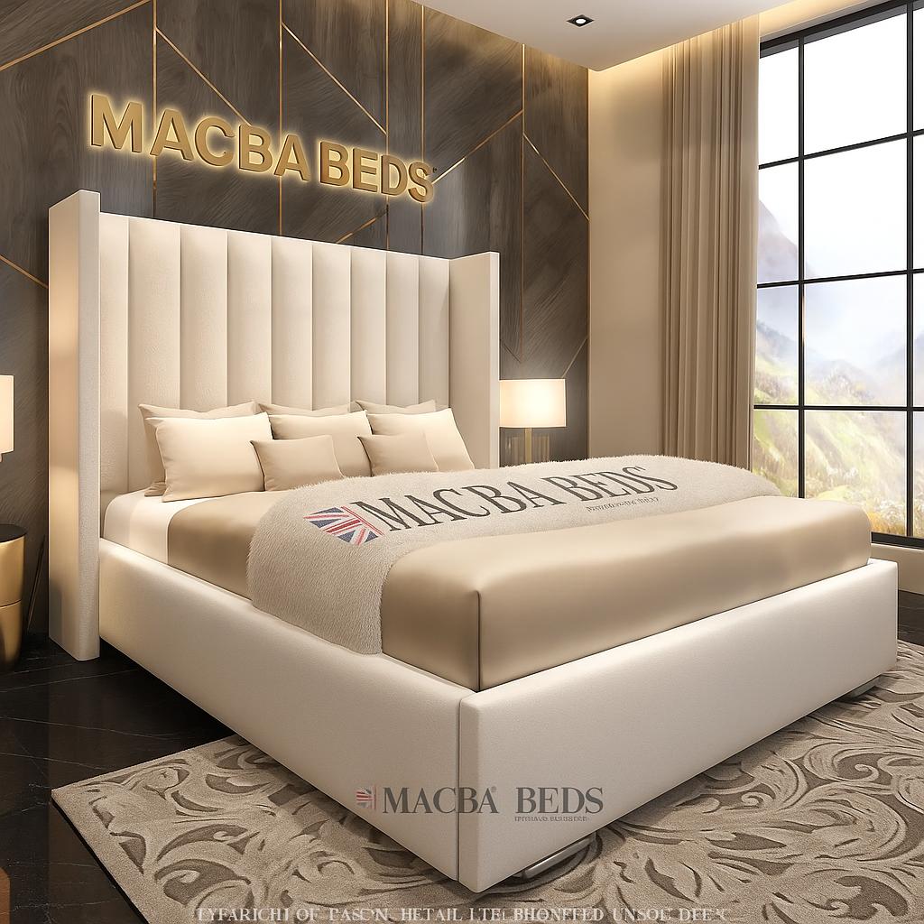 oak furnitureland panel wing bed cream winged bed Macba panel bed ottoman divan bed 