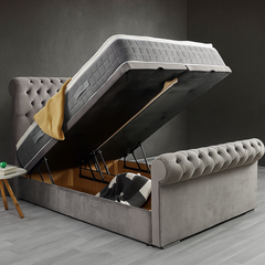 Ascot Royal Divan Bed in Grey Velvet

Chesterfield Velvet Bed with Storage Drawers

Plush Upholstered Bed Frame UK

Luxury Velvet Bed with Tufted Headboard