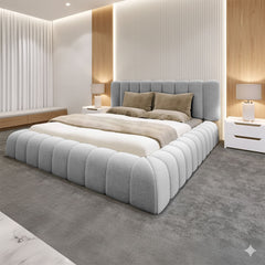 cream bed, cream upholstered bed, cloud bed, boucle bed frame, modern bed UK, luxury bed, designer bed, soft fabric bed, contemporary bed, cream boucle bed, UK beds, bedroom furniture