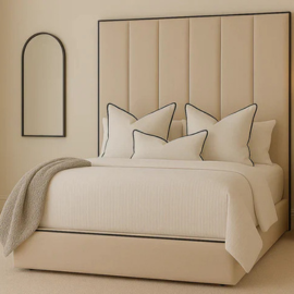 Luxe Velvet Panel Bed Frame with Black Piping – Hotel Style Design (All UK Sizes)