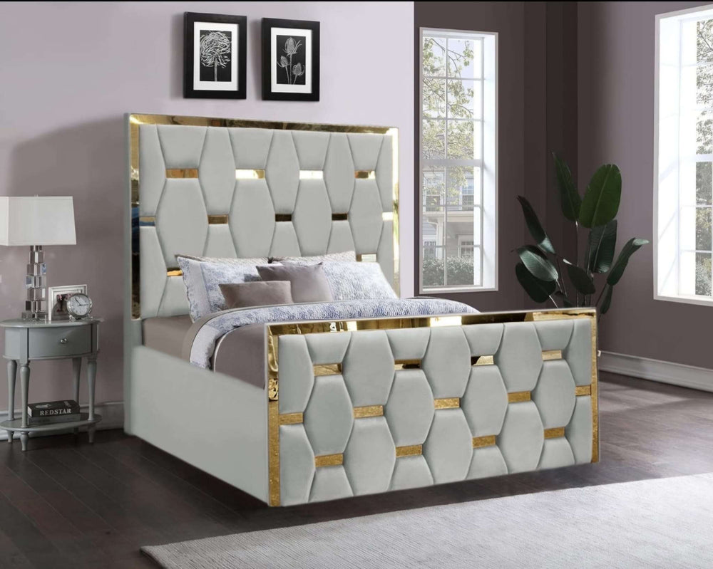 3D Hexagon Panels with Gold Strip Bed Designs - Macbabeds