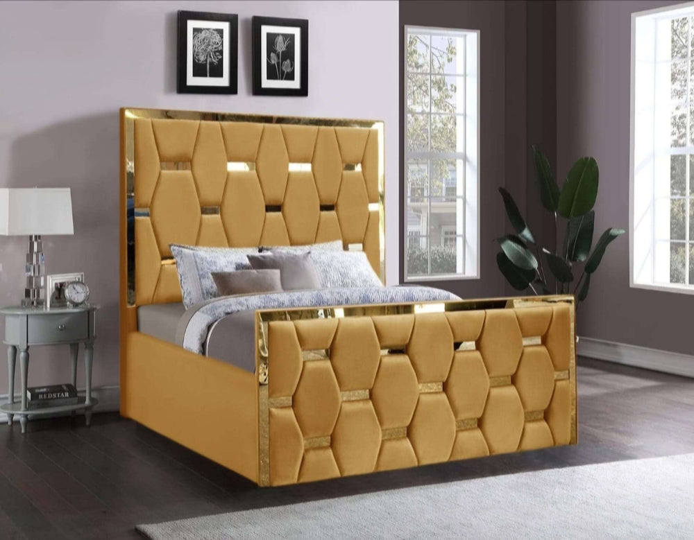 3D Hexagon Panels with Gold Strip Bed Designs - Macbabeds