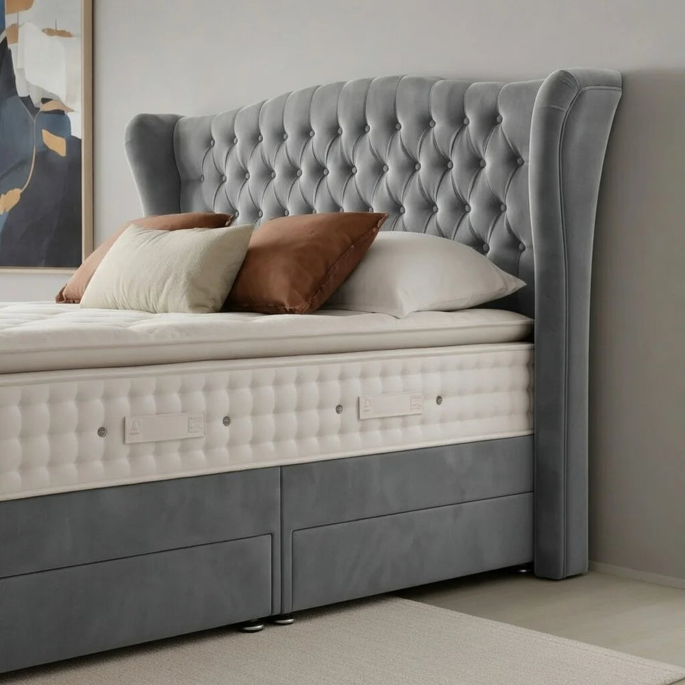 Chesterfield Luxe Wing Divan with Memory Foam Mattress - Macbabeds