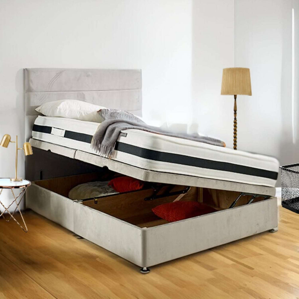 The Eden Luxe Velvet Bed in Grey Upholstery

Modern Upholstered Velvet Divan Bed with Storage

Luxury Velvet Bed Frame UK

Panelled Headboard Velvet Bed