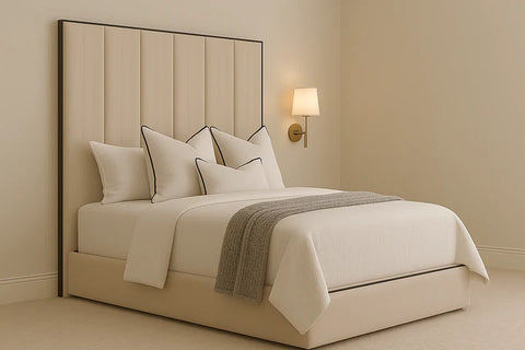 Luxe Velvet Panel Bed Frame with Black Piping – Hotel Style Design (All UK Sizes)