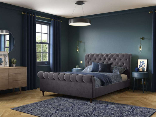 Title    Next sleigh bed with black wood legs