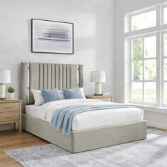 Gabriella plush velvet ottoman storage bed in cream with modern upholstered vertical panel headboard
