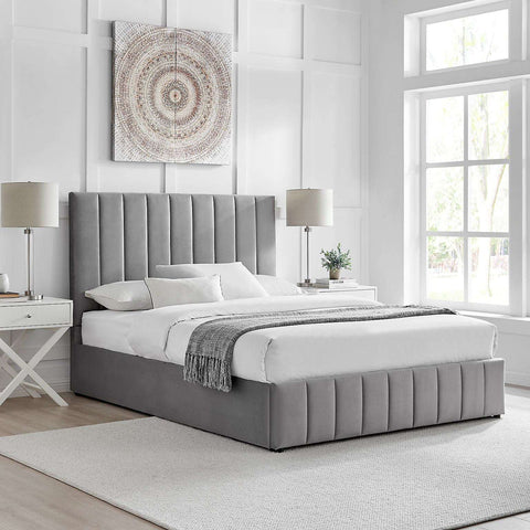 Tokyo Luxury Velvet Panel Ottoman Bed