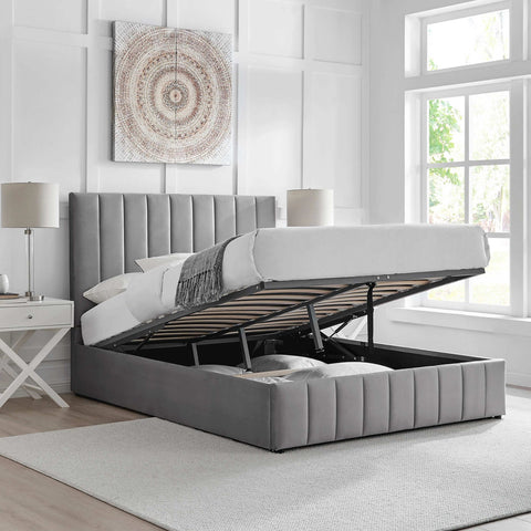Tokyo Luxury Velvet Panel Ottoman Bed