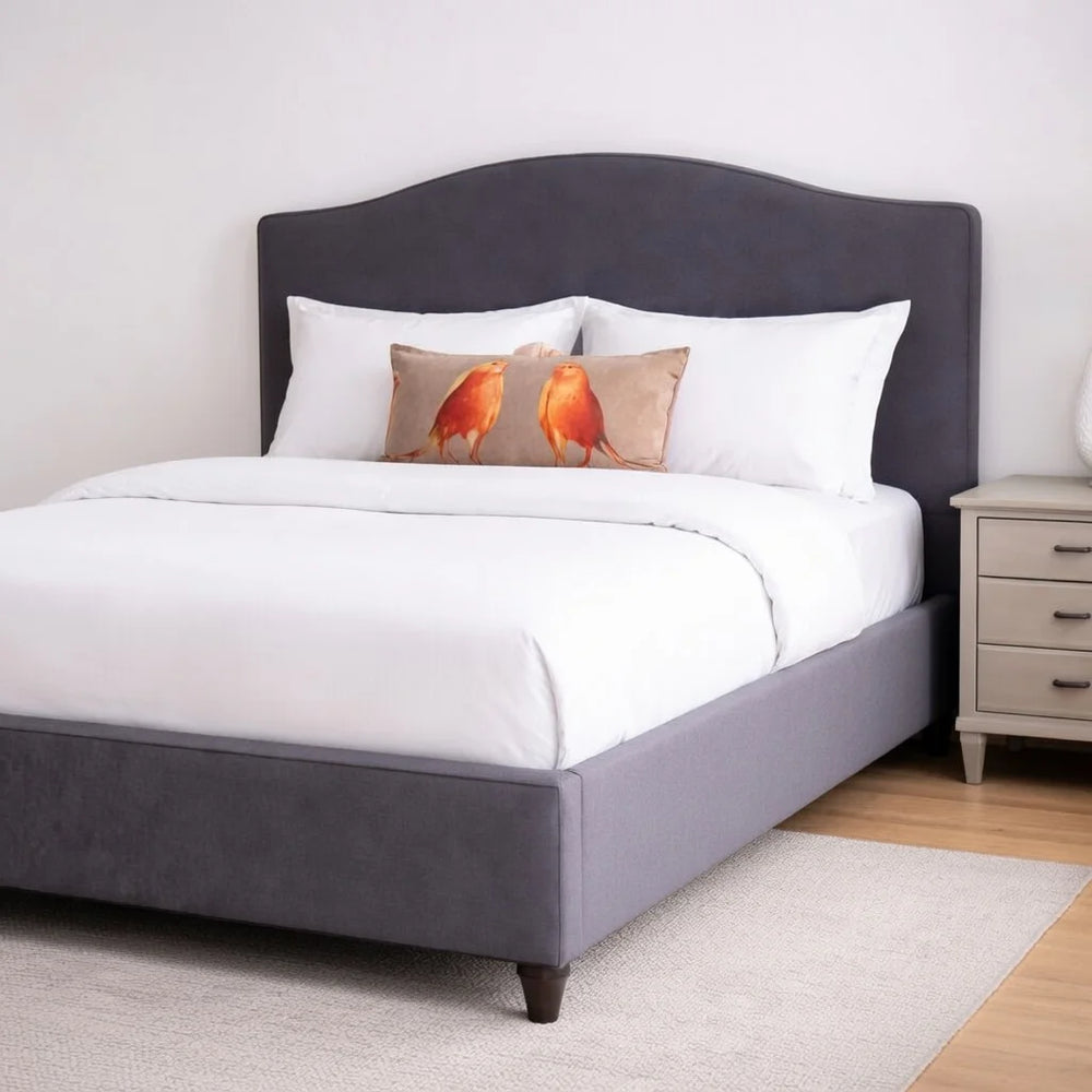 Side angle view of Modern Curved Headboard Upholstered Bed Frame highlighting the elegant curved headboard