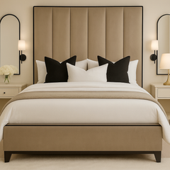 Luxe Velvet Bed Frame – Black Piping & Hotel-Inspired Design - Macbabeds