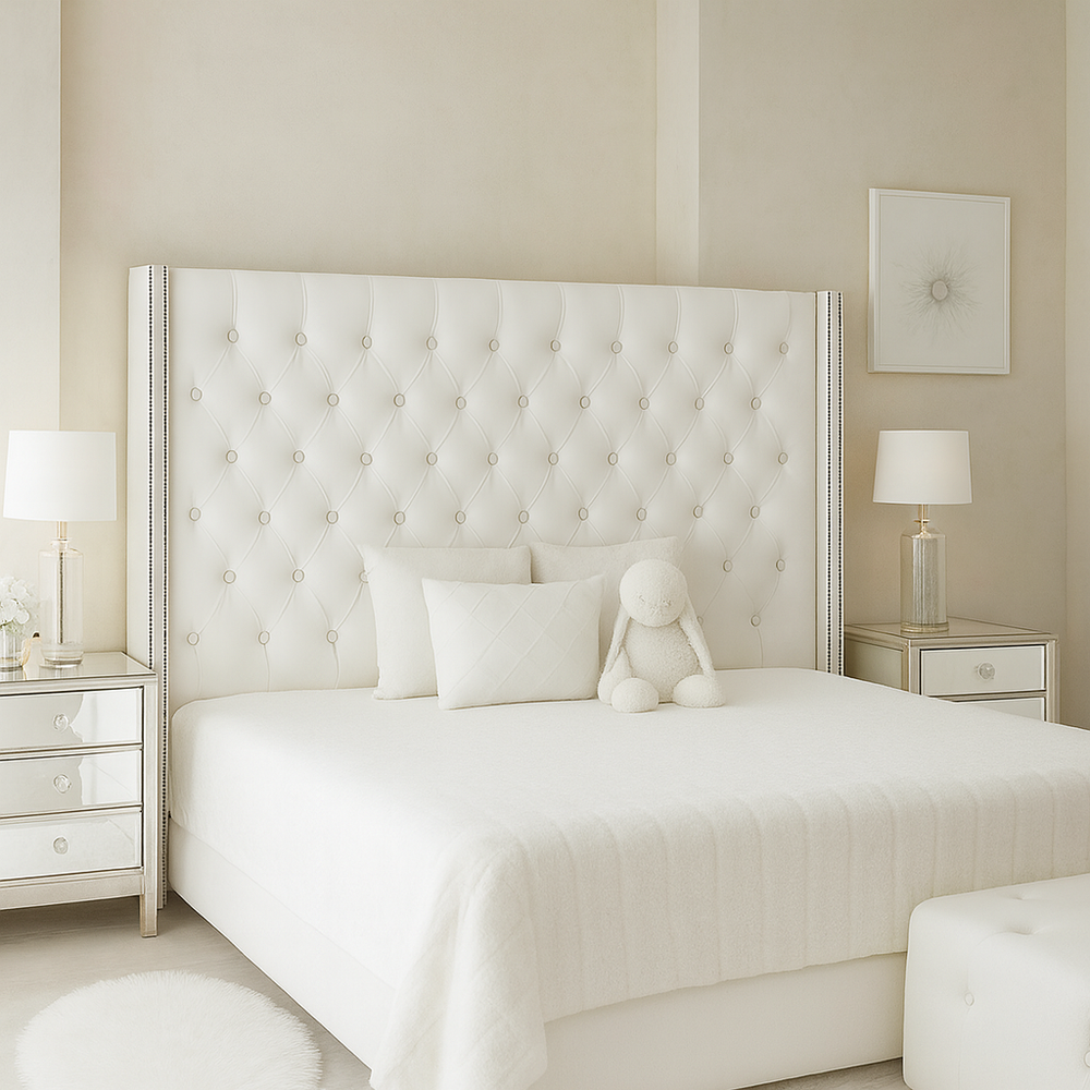 duct photos)

• White luxury wingback bed with storage
• Diamond tuft upholstered bed in white
• Gas lift storage bed open compartment
• Modern white bedroom with upholstered bed
