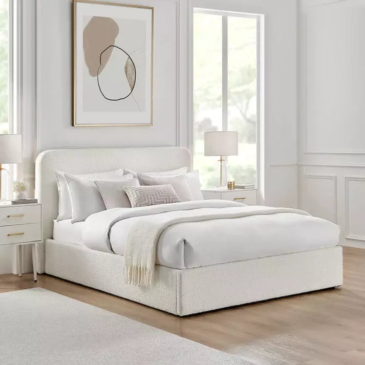 DUSK Boucle Upholstered Bed Frame Ottoman Gas Lift Bed - Macbabeds