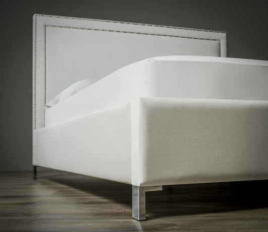 Olivia Studded Upholstered Bed Frame – White Plush Fabric (All UK Sizes)