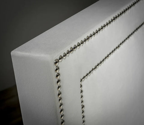 Olivia Studded Upholstered Bed Frame – White Plush Fabric (All UK Sizes)