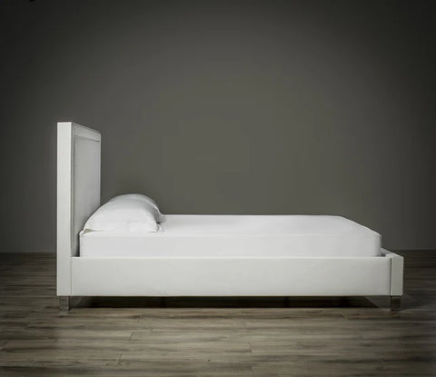 Olivia Studded Upholstered Bed Frame – White Plush Fabric (All UK Sizes)