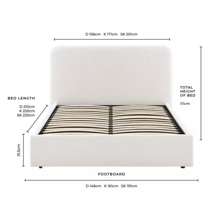 DUSK Boucle Upholstered Bed Frame Ottoman Gas Lift Bed - Macbabeds
